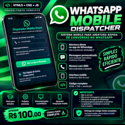 Sistema HTML5 WhatsApp Mobile Dispatcher - Abertura Rápida de Conversas