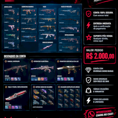 Conta Valorant lvl 203 - rank platina - diversa skins - total gasto R$ 2813,00