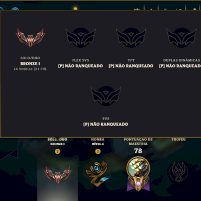 Bronze 1 com 25 Champs e 46 Skins ( Mais de 30 Jogos )