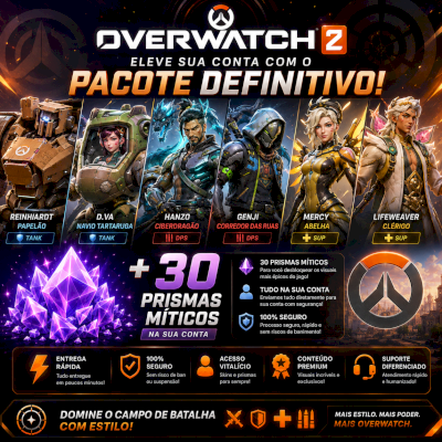 PACOTE OVERWATCH 30 PRISMAS + 6 SKINS NA SUA CONTA