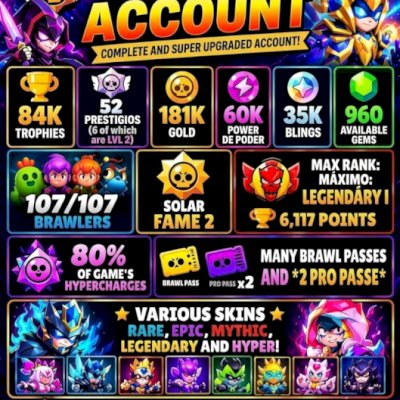 84k Brawl Stars 107/107 BRAWLERS 960 GEMAS 181K GOLD || 10.6k Clash Royale