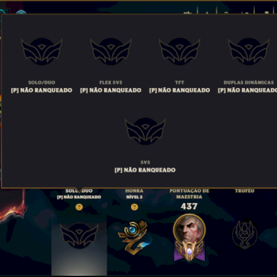 Unranked com TODOS os Champs e 133 Skins ( JG / MID / ADC ) - ( Nivel 336 )