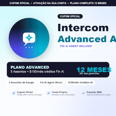 INTERCOM ADVANCED 12 MESES + FIN AI AGENT | 5 ASSENTOS | CUPOM OFICIAL